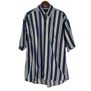 VTG Striped Denim Shirt Mens XL100% Cotton Blue Tan C&C Sportswear